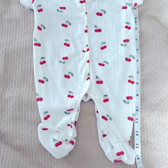 Baby Cherry Print Ruffle Trim Footed Sleep Jumpsuit - Picture 8 of 8